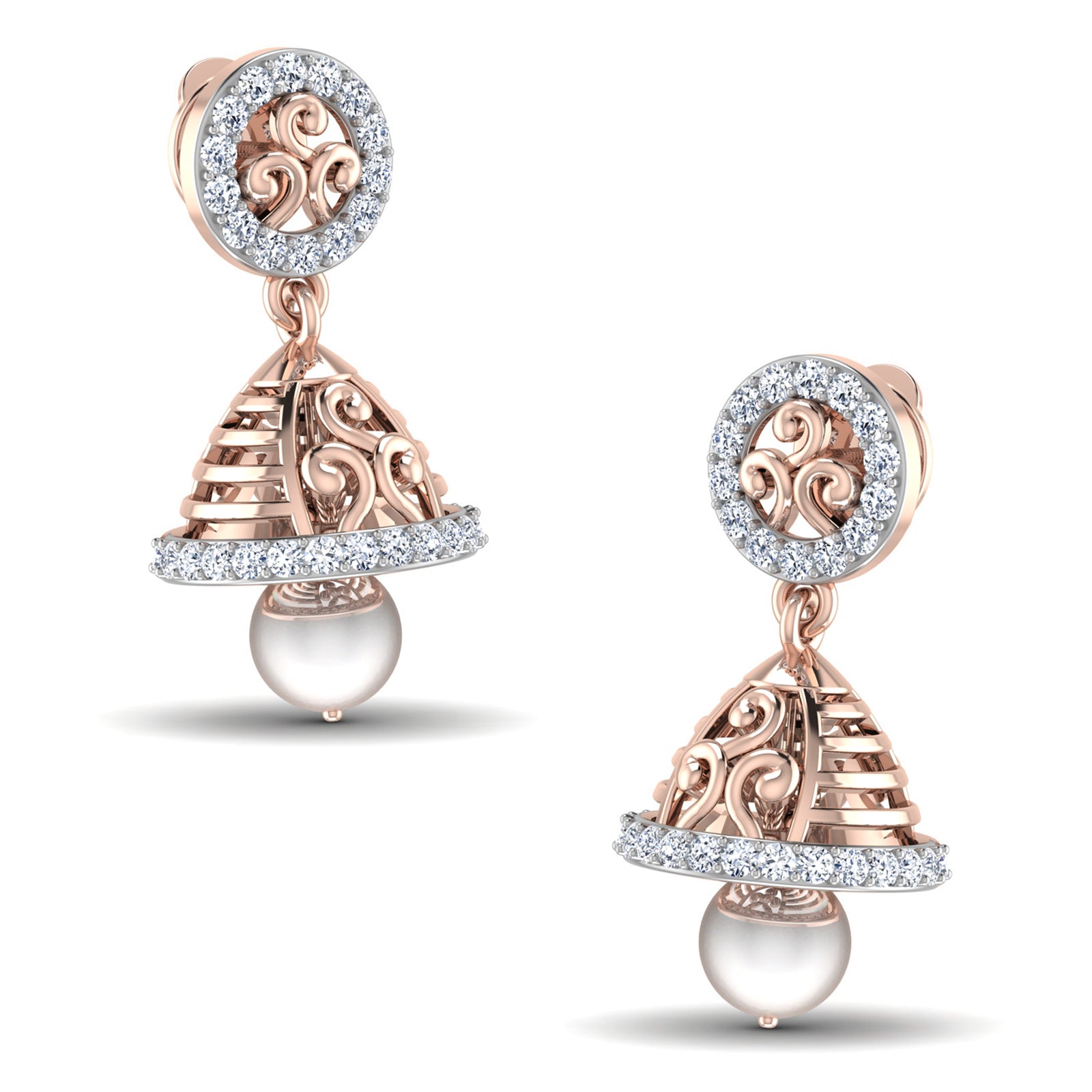 Nidal Jewels | Celestial Charm Rosegold Pearl Jhumki - Nidal Jewels